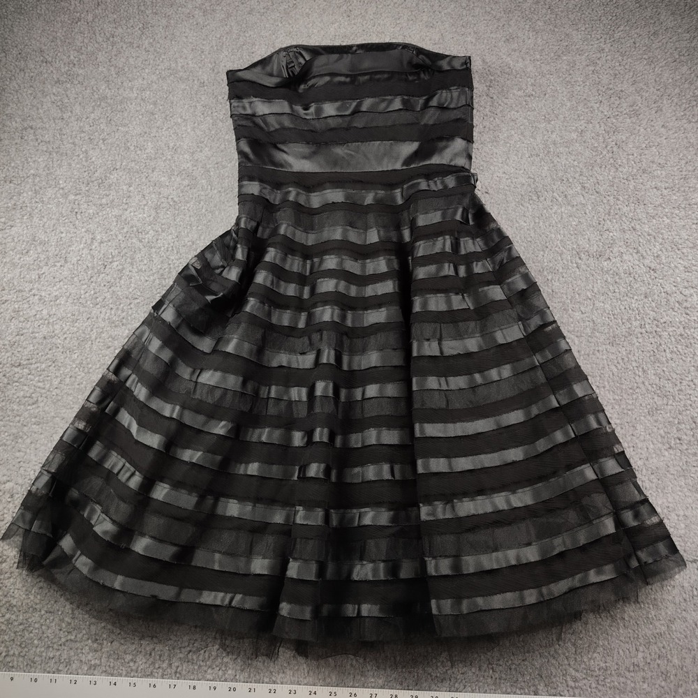 White House Black Market Dress Sz 6 Strapless Tiered Lace Ruffle Black Satin NWT